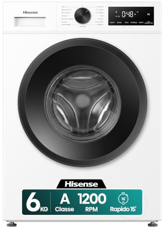 Hisense WF1I6022BWU NUOVA Lavatrice Slim a Carica Frontale 6 kg, 1200 rpm, 15 Programmi, Display Touch, Motore Inverter, Programma Rapido, Partenza Ritardata, Classe Energetica A