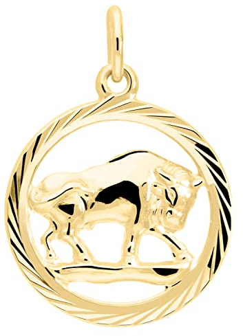 My Gold Damen Herren Kinder Anhänger Sternzeichen Stier Gold 333 (Ohne Kette) Echtes Gelbgold (8 Karat) Ø 15mm Rund Tierkreiszeichen Gavno A-04433-G302-Sti