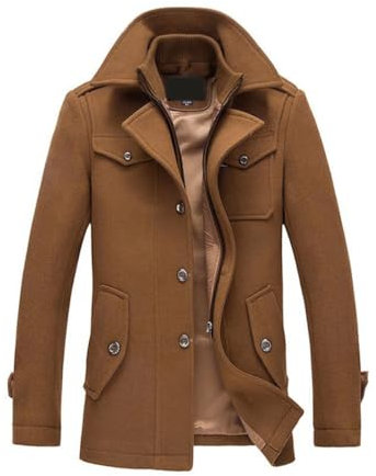 YOUTHUP Manteau Homme Laine Hiver Chaud Trench-Coat Caban élégant Blouson Parka Veste Slim Fit Casual Coat,Marron,XL