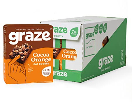 Graze Cocoa Orange Superfood Oat Boost Bars - Vegan Snacks, Whole Oats - Packaging May Vary - (28 Snacks - 7 Packs of 4 x 30g)