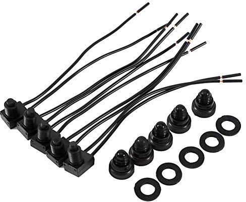Interrupteur Poussoir 12V, 5Pcs Bouton Poussoir Interrupteur Étanche Bouton de Commutateur ON-OFF Interrupteur Momentané De Démarrage Avec 4 Pouce Fil Leads Pour Moto Voiture