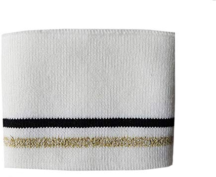 Strickbündchen, Collegebündchen in Weiß mit Streifen in Schwarz/Gold, Weiß