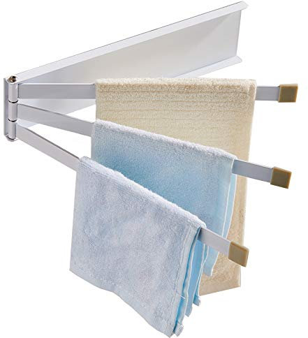 WPHH Barres Porte-Serviettes Pivotant en Fer Forgé Noir Mat, Porte-Serviettes Mural sans Perçage avec 3 Bras Pliables pour Cuisine De Salle De Bain,Blanc