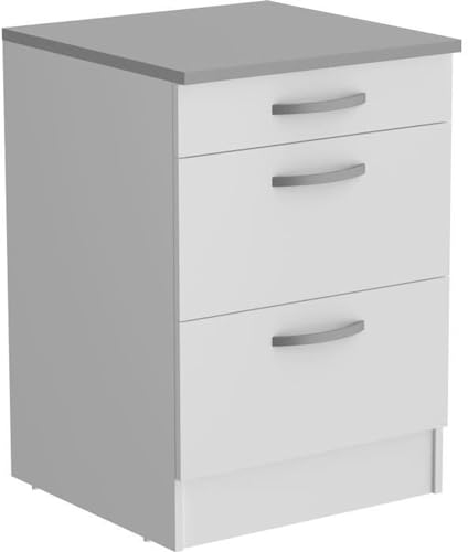 Oslo Low Cabinet 3 Schubladen + Plan - Weißes Dekor - L 60 x D 60 x H 86 cm