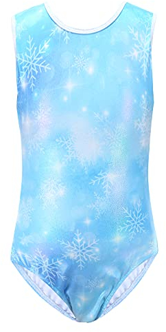 Bezioner Kinder Turnanzug Mädchen Gymnastikanzug Trikot Ärmellos Ballett Tanzbekleidung Blau 120 für 6-8 Jahre,120-130 cm