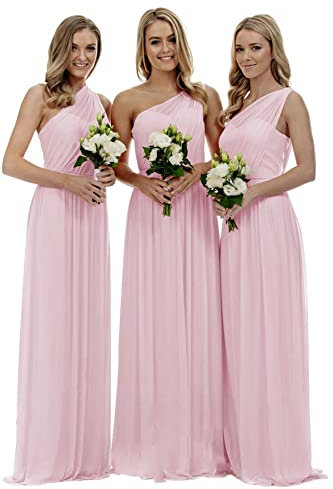 dinavian Abito da sera in chiffon monospalla da donna, abito da sera e da damigella d'onore, rosa, 40