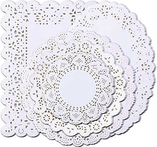 GothaBach 250 Stück Papierdeckchen Spitzen, verschiedene Größen, lebensmittelecht, modern, dekorativ, fügen Sie Eleganz zu Handwerk, Kaffee, Kuchen, Desserts, Esstischen, oval, weiß)