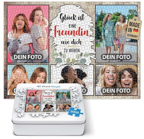 Foto-Puzzle mit 5 Fotos Bedrucken - Glück ist eine Freundin wie Dich zu haben - Collagen-Puzzle selber gestalten für die Freundin - 2000 Teile inkl. hochwertiger Metalldose