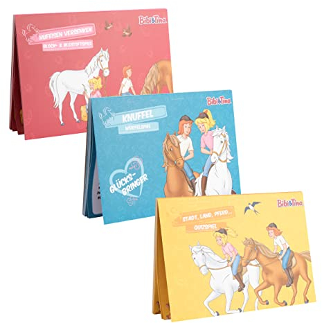 United Labels Bibi & Tina Spielblock 3er Set (Hufeisen versenken, Knuffel, Stadt, Land, Pferd) je 50 Blatt