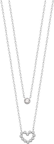 Tata Gisèle Collana in argento rodiato 925/1000 con doppio filo, motivo cuore, zirconia cubica e sacchetto regalo