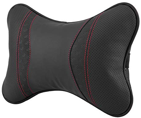 BuyWeek Auto Nackenkissen zum Fahren, Leder Auto Kopfstütze Kissen Autositz Nackenstützkissen Weich Bequem Atmungsaktiv Kopf Nackenkissen für Unterwegs(Schwarz)