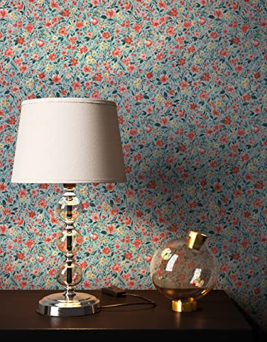 Newroom Tapete Blau Vlies Blumentapete - Romantisch Floral Landhaus Blüten Wiese für Wohnzimmer Schlafzimmer