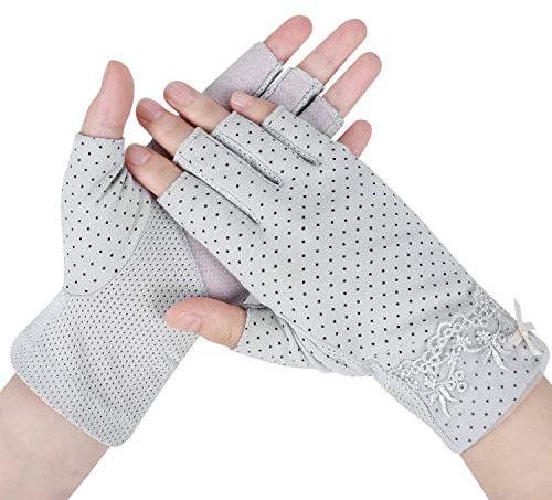 Women Fingerless Gloves Ladies Cotton Cycling Gloves UV Protection Gloves Sunscreen Gloves Short Floral Lace Gloves Girl Women Summer Wrist Length Sunblock Gloves for Driving Fishing Hiking Golfing
