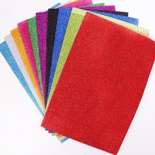 RUIYWEN 10 Fogli di Carta Colorata Eva Schiuma A4 Cartoncino Glitterato Spugna per Artigianato Fai da Te, Scrapbooking, Bricolage Design (10 Colori Casuali)