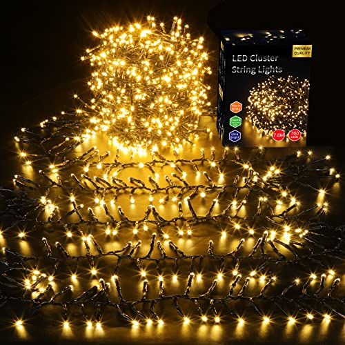 ELKTRY 760 LED Cluster Lichterkette warmweiß, Büschellichterkette außen mit stecker Innen Strom 8 Modi, 7.6m wasserdichte Weihnachtsbeleuchtung mit Memoryfunktion für Weihnachten Party Garten Balkon
