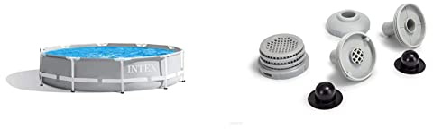 Intex Prism Rondo Ø 305 x 76 cm Frame Pool Set, Hellgrau & Anschluss-Set Ø 32 mm - kompatibel mit Wasserbelebung