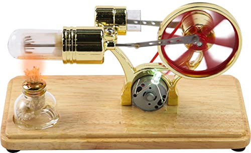 Caffney Stirling Engine Motor Kit Steam Heat Electricity Power Generator with LED Light Educational Hot Air Stirling Engine Motor Model Learning Science Experiment Toys for Kids Students(golden)