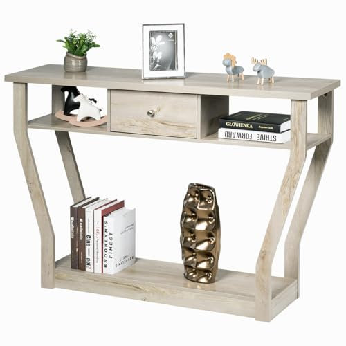 COSTWAY Table Console à Tiroir avec Poignées et 3 Compartiments pour Rangement Table d'Appoint Style Moderne Un Bon Choix pour Couloir,Salon,Chambre,Entrée, 120x30x81,3cm (Gris)