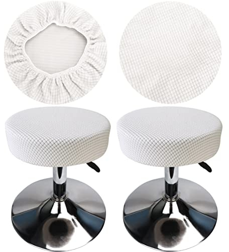 HuaLiSiJi Hockerbezug Rund 30-40cm Luxuriöser Stoff, Dehnbar Knitterfrei Waschbar Staubdicht Weich und Langlebig, Verwandelte die Hocker in Sekunden (2, Weiß)