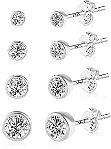 ASH'S CHOICE 4 Paia Orecchini Donna Perno Oro e Argento Zirconi | Set Orecchini a Perno con Zirconi Punto Luce Placcato Oro 14K Ipoallergenici Piercing Gioielli Regalo Donna