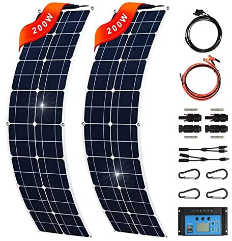 Panneau Solaire Flexible 400W avec Régulateur 40A Panneaux Solaires 12V-24V pour Mobil-Homes/Caravanes/Yachts/Camping/Toits De Maison A,400W