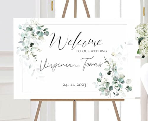 Manschin Laserdesign Willkommensschild Aluverbund personalisiert - Made in Germany - Welcome Willkommen Schild für Hochzeit (45x30cm)