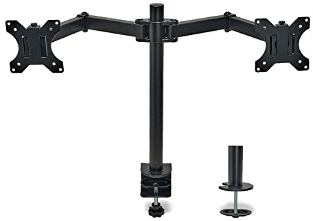 OVERMUST - Support Double Bras pour Moniteurs 13-32, Réglable en Hauteur 410mm, Charge 10kg/Bras, Inclinaison ±90º, Rotation 180º/230º, Câble Occultant, pour Double ÉCRAN