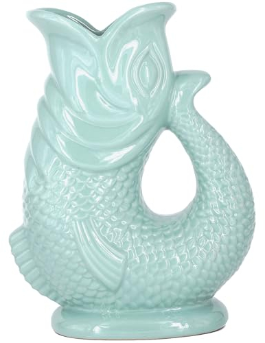 The Bubble Jug Carafe Glouglou en Forme de Poisson, Vase Pichet Vert Sauge Foncé, Très Grand Pichet 1,5 Litre, Pièce Décoration Maison en Céramique pour les Cocktails, l'Eau et le Gin