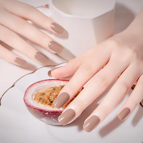 DANNI & TONI 28 Stickers Semi Cured Gel Nail Polish Strips Gel Nail Stickers Solid Colour,Salon-Quality Gel Nail Polish Strips Manicure Stickers Set (Cocoa Glow)