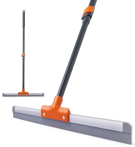 CLEANHOME Wasserschieber Bodenabzieher Dusche Mit Teleskopisch Stiel 112-138cm,Neuer Abzieher Dusche Boden Wasser Wischer Duschabzieher Silikon(Orange Grau)