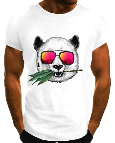 HOTCAT Camiseta para hombre, diseño de oso panda con estampado de animales con gafas de sol, camiseta de moda estilo cal, Blanco Type1, M