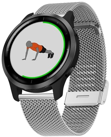 Hiseus Armband Kompatibel mit Garmin Venu 2 / Vivoactive 4, Ersatz Armband Einstellbar Edelstahl Metall Mesh Klassisches Armbänder für Forerunner 255 / Forerunner 255 Music 46mm (Silber)