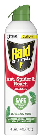 Raid Essentials Ant, Spider & Roach Killer Aerosol Spray, Child & Pet Safe, Kills Insects Quickly, for Indoor Use, Rosemary Mint Scent, 10 fl oz