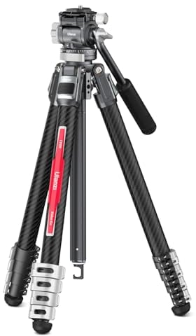 Trípode Vídeo Fibra Carbono, ULANZI TT09 VideoGo Travel Tripod con Cabeza Fluida 360° Pan&-50°/+60° Tilt Pan, Trípode Viaje con QR Acra y Mango Destornillador, Carga Máx 44.09lb, Altura Máx 55.91
