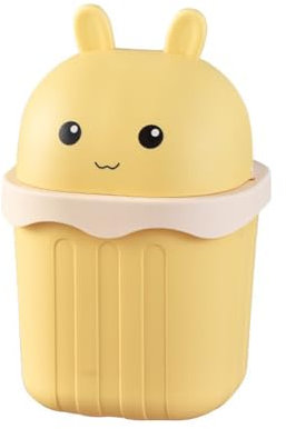 Koomuao Poubelle Bureau, 2L Petite Poubelle de Table, Créative Poubelle de Salle de Bain Forme de Lapin, Boîte à ordures à Couvercle pour Chambres à Coucher, Salon, Salles de Bains (Jaune)