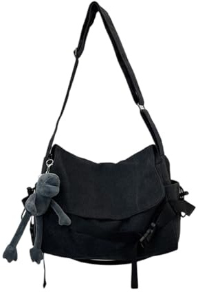 Men's Canvas Crossbody Bag Japanese Leisure Large Capacity Men's and Women's Shoulder Bag Postman Bag (Black,One Size)