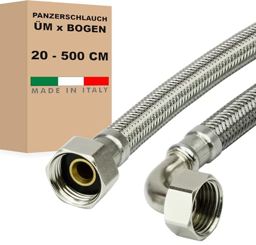 AWM Edelstahl Flexschlauch (DN8) 1/2 Zoll Panzerschlauch Anschlußschlauch Sanitär Hauswasserwerk Amaturen (1/2“ ÜM x 1/2“ BOGEN, 40 cm)