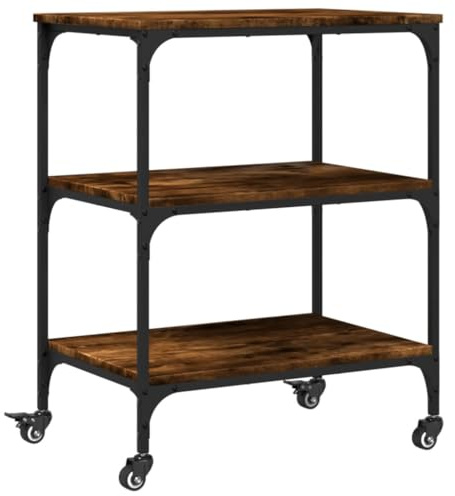 vidaXL Küchenwagen, Servierwagen mit viel Stauraum, Rollwagen Trolley für Küche Bar, Gemüsewagen Mehrzweckwagen Küchentrolley, Räuchereiche Holzwerkstoff
