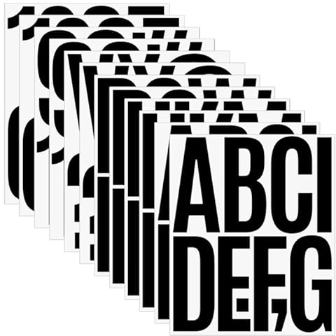 Bekecidi 5 Inch Vinyl Letters Stickers Large, 12 Sheets Self Adhesive Letters Stick on Letters Number Stickers, Waterproof Black Alphabet Stickers for Sign Poster Window Mailboxes Truck Car