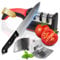 Knife Sharpener 3-Stage and Finger Guard Stainless Steel – Manual Sharpener for Kitchen Knives – Non-Slip Base, Ergonomic Handle – Practical, Safe and Easy to Use