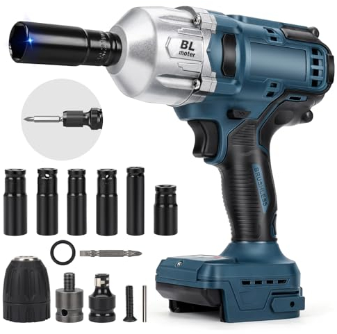 1000Nm Akku Schlagschrauber Kompatibel mit Bosch Professional 18V System GBA/GBA ProCORE AMPShare 18V Akku, 1/2 Zoll Bürstenloser Drehschlagschrauber Schraubenschlüssel mit 6 Stecknüsse (Ohne Akku)