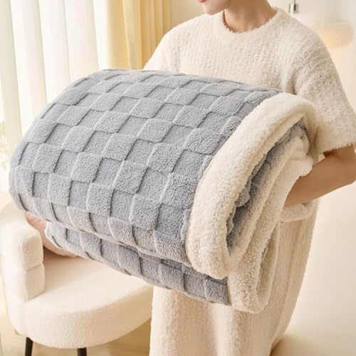 Gracelife Sherpa Blanket Throw Fleece Blanket Double, Soft Fluffy Fuzzy Warm Blanket Throws for Bed and Couch, Large Thick Blanket for All Season Use,Light Gray,200x230cm