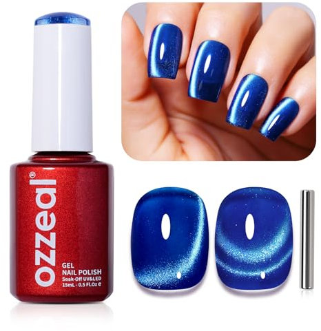 Ozzeal Cat Eye UV Gel Nagellack - 15ML Tief Blau Crystal Magnetischer Katzenauge Frühling Sommer Glitter Holographisch Shimmer Soak Off UV Led