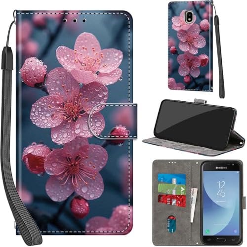 Case for Samsung Galaxy J3 2017 Case Premium PU Leather Flip Wallet Cover with Card Slots Kickstand Magnetic Book Cover Compatible with Samsung J3 2017 Cover - Flowers