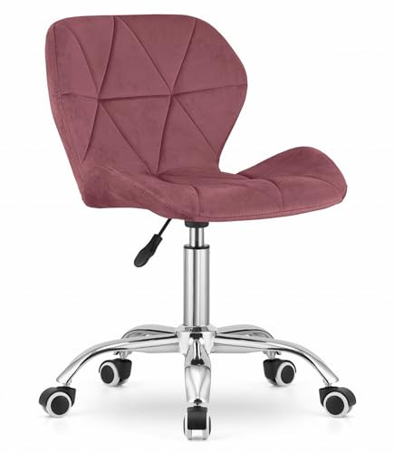 Home Collective Zeitloser Dunkelrosa-Drehstuhl mit pneumatischer Höhenverstellung für Kinderzimmer Home Office und Studio Öko-Ledersitz mit Chromfuß höhenverstellbar und Gummirädern 73-84cm hoch