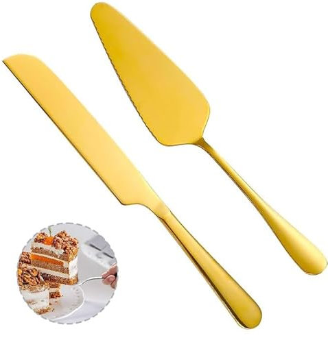 SZKKQKJ Pala per Torta, Coltello per Torta in Argento, Paletta per Torta, Pala per Torta, Paletta per Torta, per Matrimonio Contiene tagliatorta e Paletta per Torta, 2 Pezzi, Oro