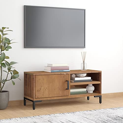 Sufrk Mobile TV Marrone 90x30x40 cm in Legno Massello di Pino-Mobile TV Mobile Porta Televisore,Mobiletto Industriale Tavolino Basso Vintage Console per Salotto