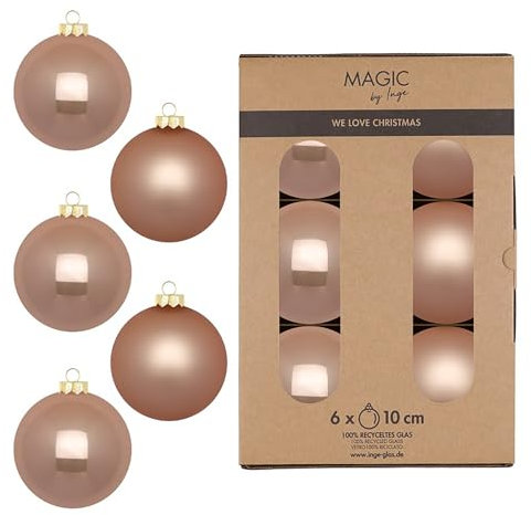 Weihnachtskugeln Glas 10cm 6 Stück - matt & glänzend - Große Christbaumkugeln Weihnachtsbaumkugeln für Weihnachten - Christbaumschmuck & Weihnachtsbaumschmuck Beige - Golden Sesame
