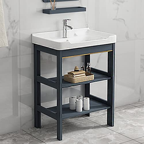 Lavabo de Salle de Bain Console en céramique Lavabo sur Pied Lavabo sur Pied Lavabo en Porcelaine Rectangulaire avec Pieds en métal en Acier Inoxydable Support Lavabo Noir Étagère de Rangement (