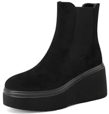 QUEEN HELENA Stivali Chelsea Platform Stivaletti con Zeppa Donna X31-129 (Nero Camoscio, Sistema Taglie Calzature EU, Adulto, Donna, Numero, Media, 40)